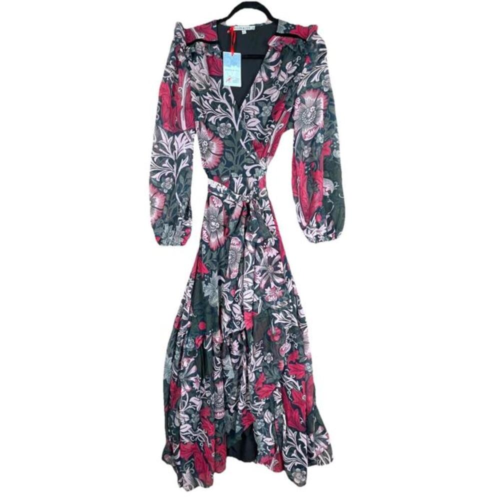 Hope & Ivy The William Morris Society maxi wrap dress Sz 12 NWT Dk Red Floral